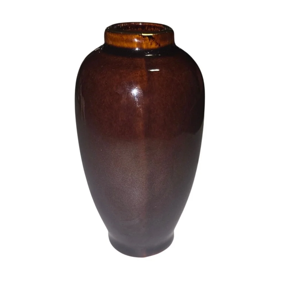 Vintage Japan‎ Peacock Floral Brown Glazed Ceramic Bud Vase Gold Gilt 4.75 Inch